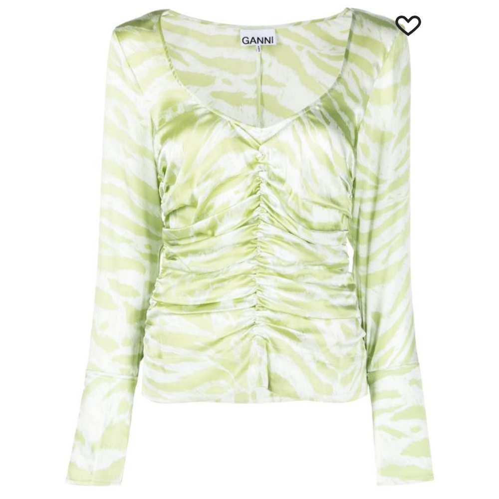 GANNI
Ruched zebra-print silk-blend top size 36. Excellent condition